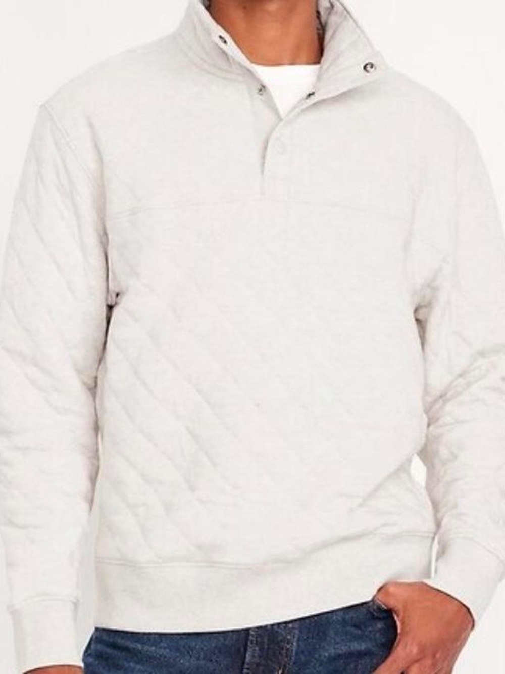 2/$50 Old Navy Quilted Zip Mock-Neck Sweater ivory cream neutral medium men’s